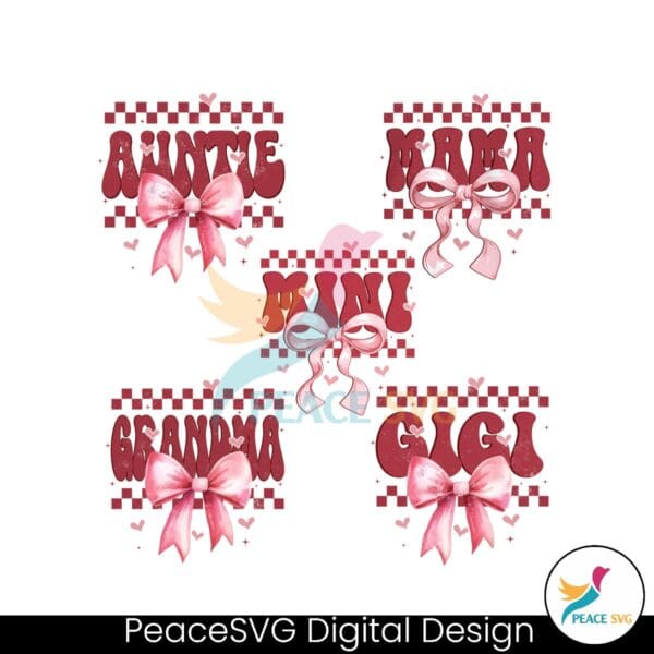 Retro Checkered Coquette Bow Valentine Png Bundle