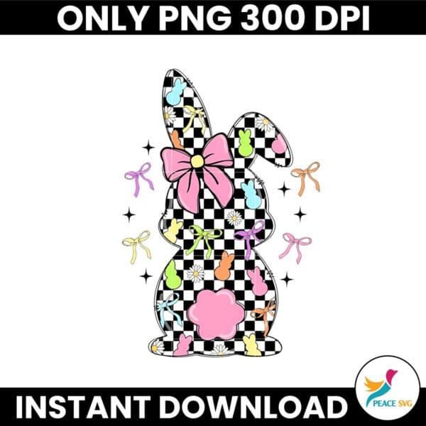 Retro Checkered Easter Bunny Coquette Bow PNG