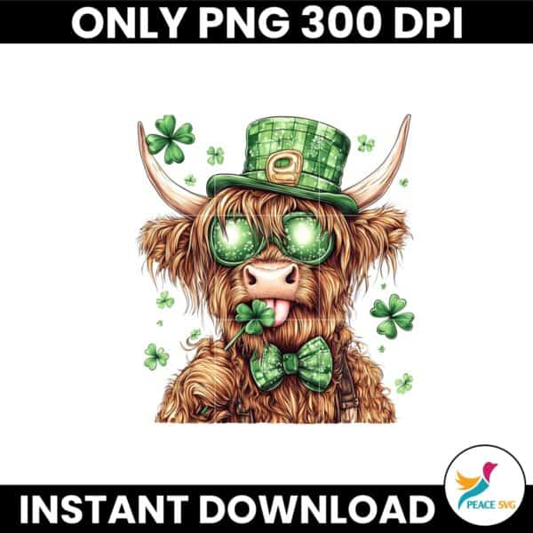 Retro Coquette Highland Cow St Patricks Day Png