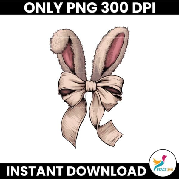 Retro Easter Bunny Ear Coquette Bow PNG