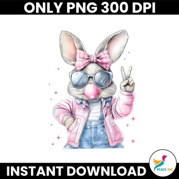 Retro Easter Bunny Sunglasses Blowing Bubble PNG