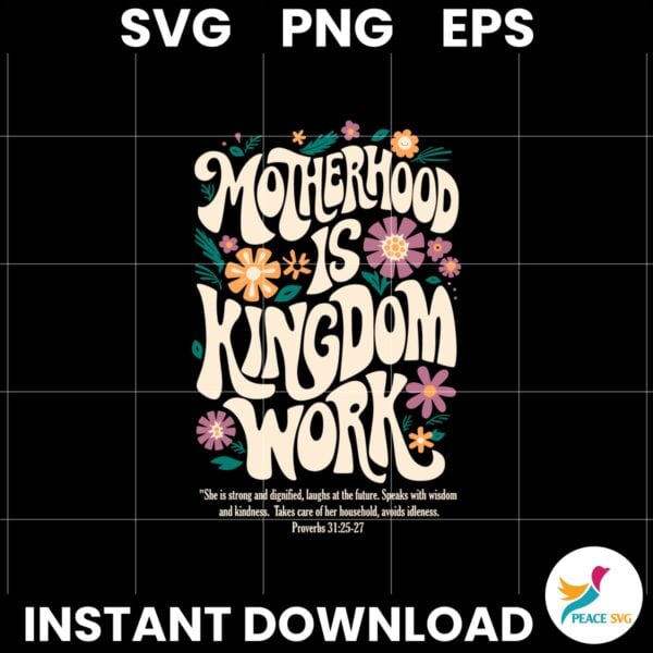 Retro Floral Motherhood Is Kingdom Work Christian Mom Quote SVG