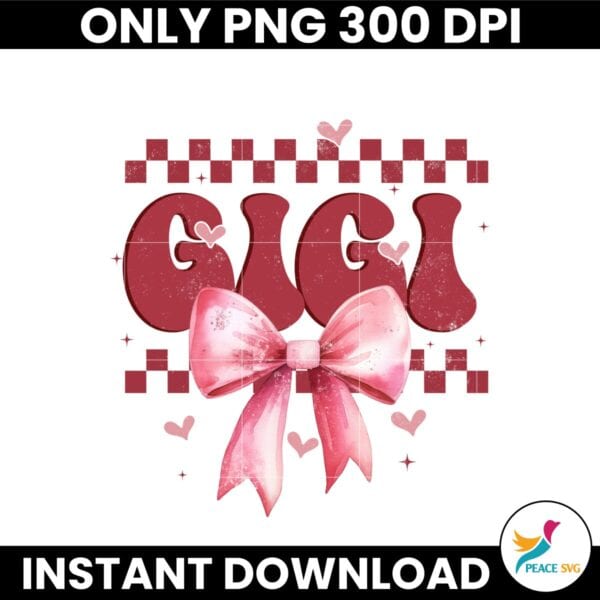 Retro Gigi Checkered Coquette Bow Love Png