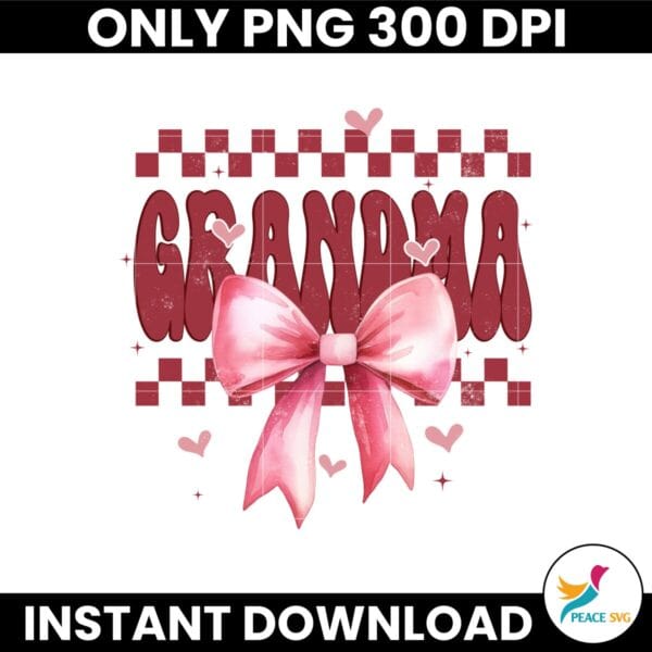 Retro Grandma Checkered Coquette Bow Valentine Png