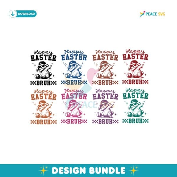 Retro Happy Easter Bruh Bunny Dabbing Svg Bundle