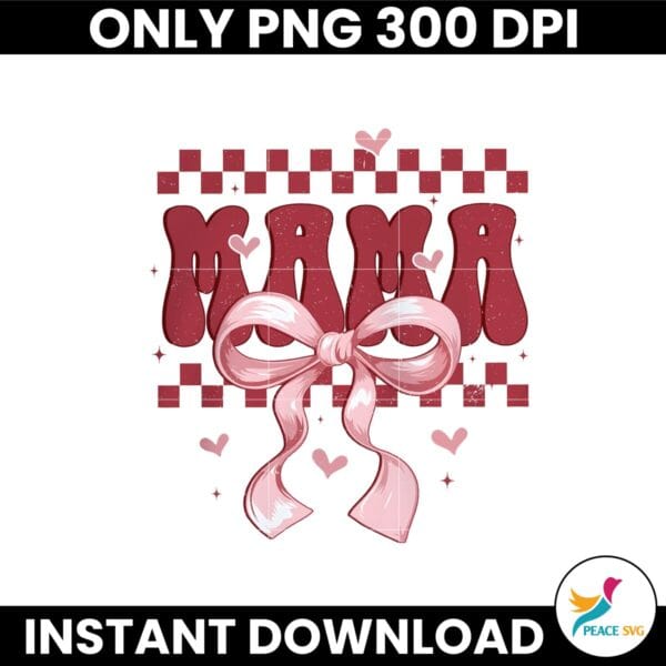 Retro Mama Checkered Coquette Bow Valentine Png