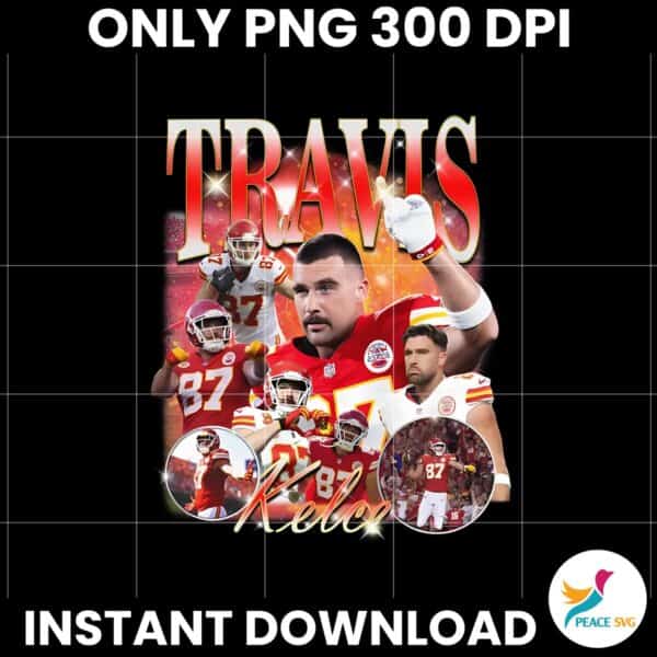 Retro Vintage Travis Kelce KC Chiefs Football PNG