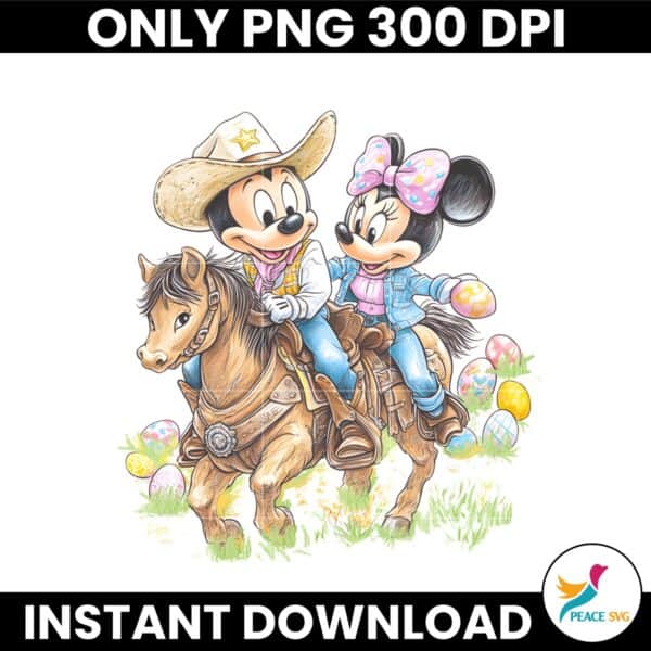 Retro Western Easter Howdy Mickey And Minnie Mouse PNG