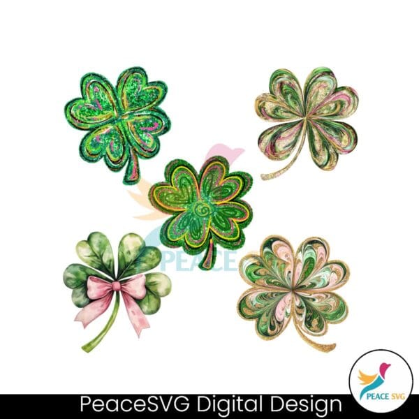 St Patrick's Day Glitter Shamrock Four Leaf Clover PNG Bundle