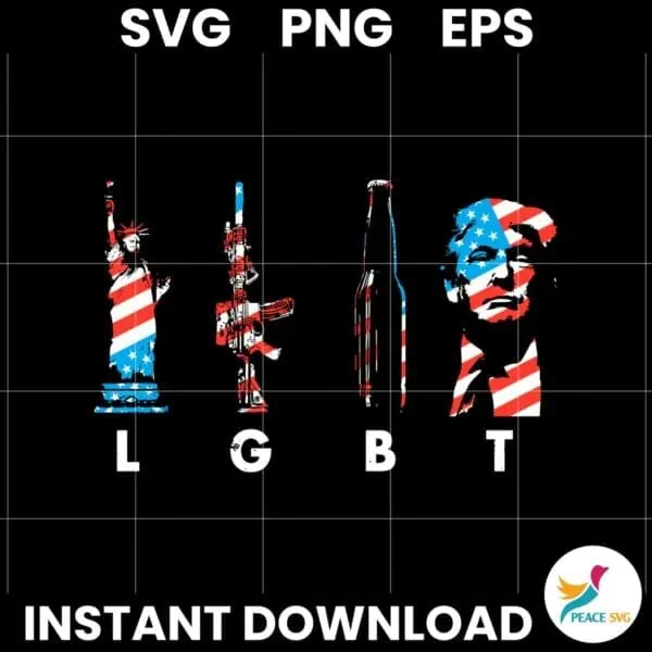 Vintage 4Th Of July Lgbt Liberty Gun Beer Trump American Flag SVG