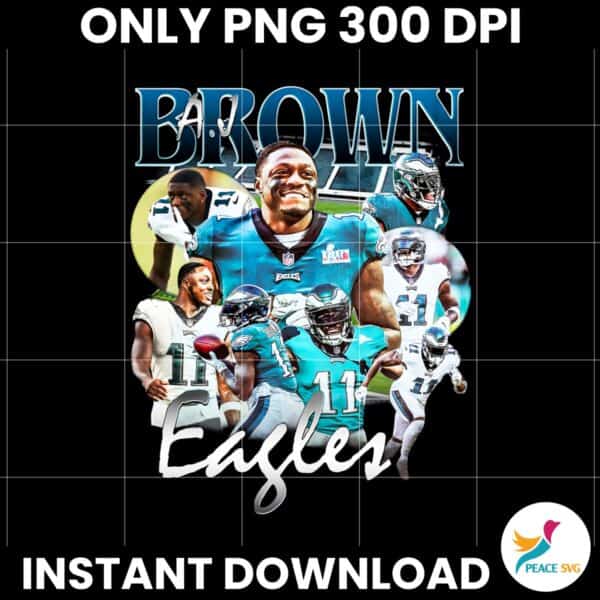 Vintage 90s A J Brown Eagles Football Super Bowl Champions PNG