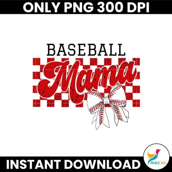 Vintage Baseball Mama Checkered Softball Coquette Png