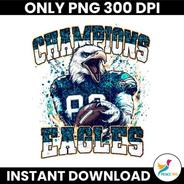 Vintage Glitter Champions Eagles Football Mascot PNG