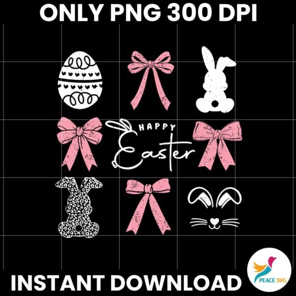 Vintage Happy Easter Coquette Bow Bunny Egg Png