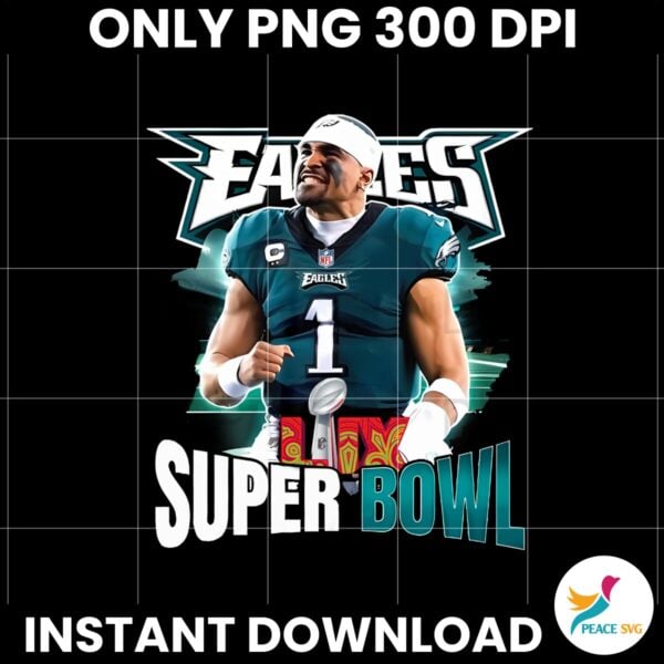 Vintage Jalen Hurts Super Bowl LIX Eagles Football Png