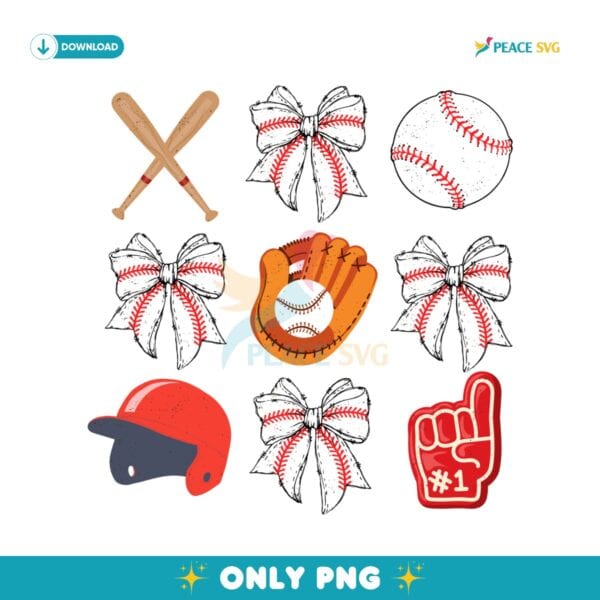 Baseball Coquette Bow Design PNG