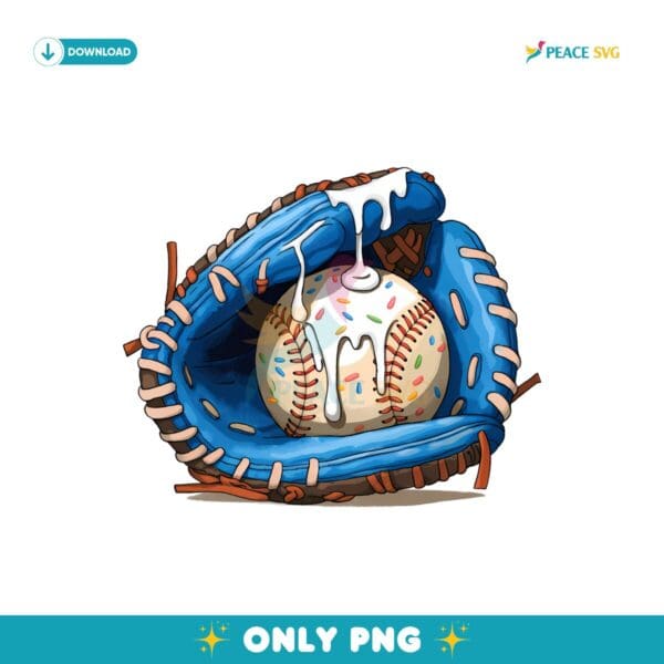 Baseball Ice Cream Drip Blue Softball Glove Drip Png