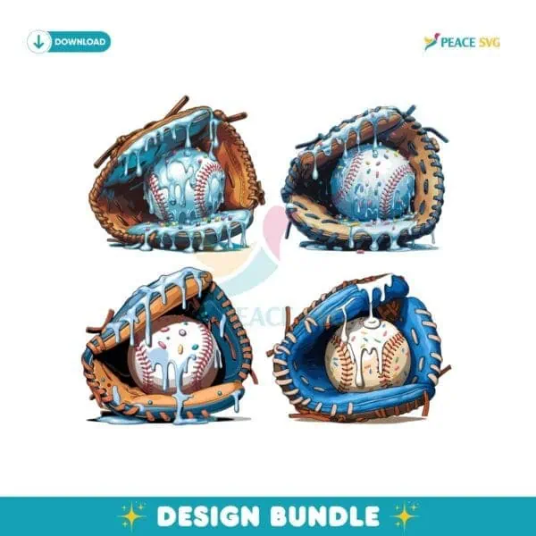 Baseball Ice Cream Drip Blue Softball Png Bundle