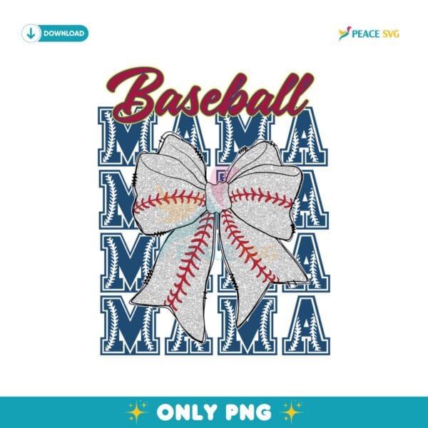 Baseball Mama Coquette Bow Mlb Glitter Softball Png