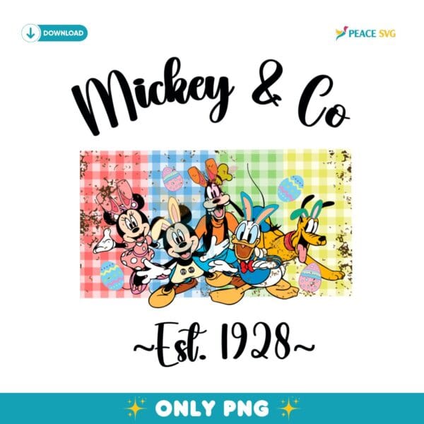 Checkered Disney Friends Mickey Co Est 1928 PNG