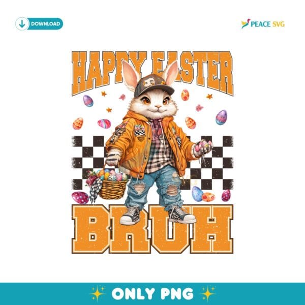 Cool Bunny Happy Easter Bruh Checkered PNG