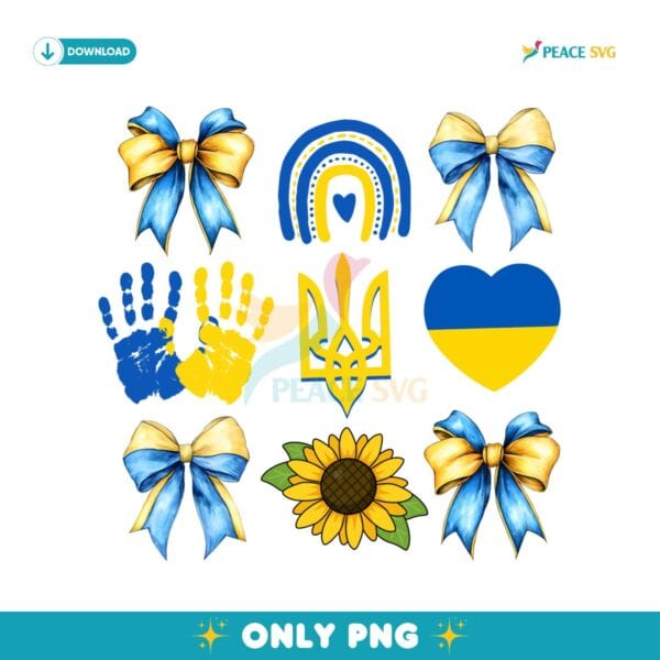 Coquette Bow Blue Yellow Ukraine Peace PNG