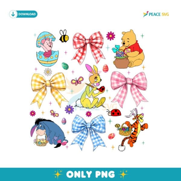 Coquette Bow Easter Winne Pooh Friends PNG