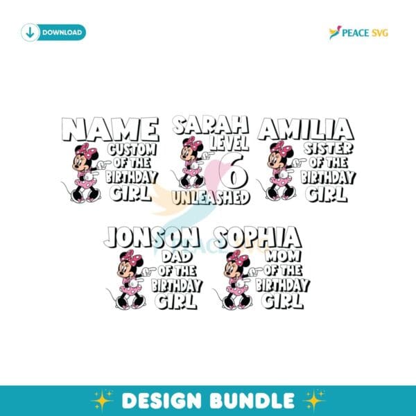 Custom Minnie Mouse Birthday Girl Family Bundle PNG