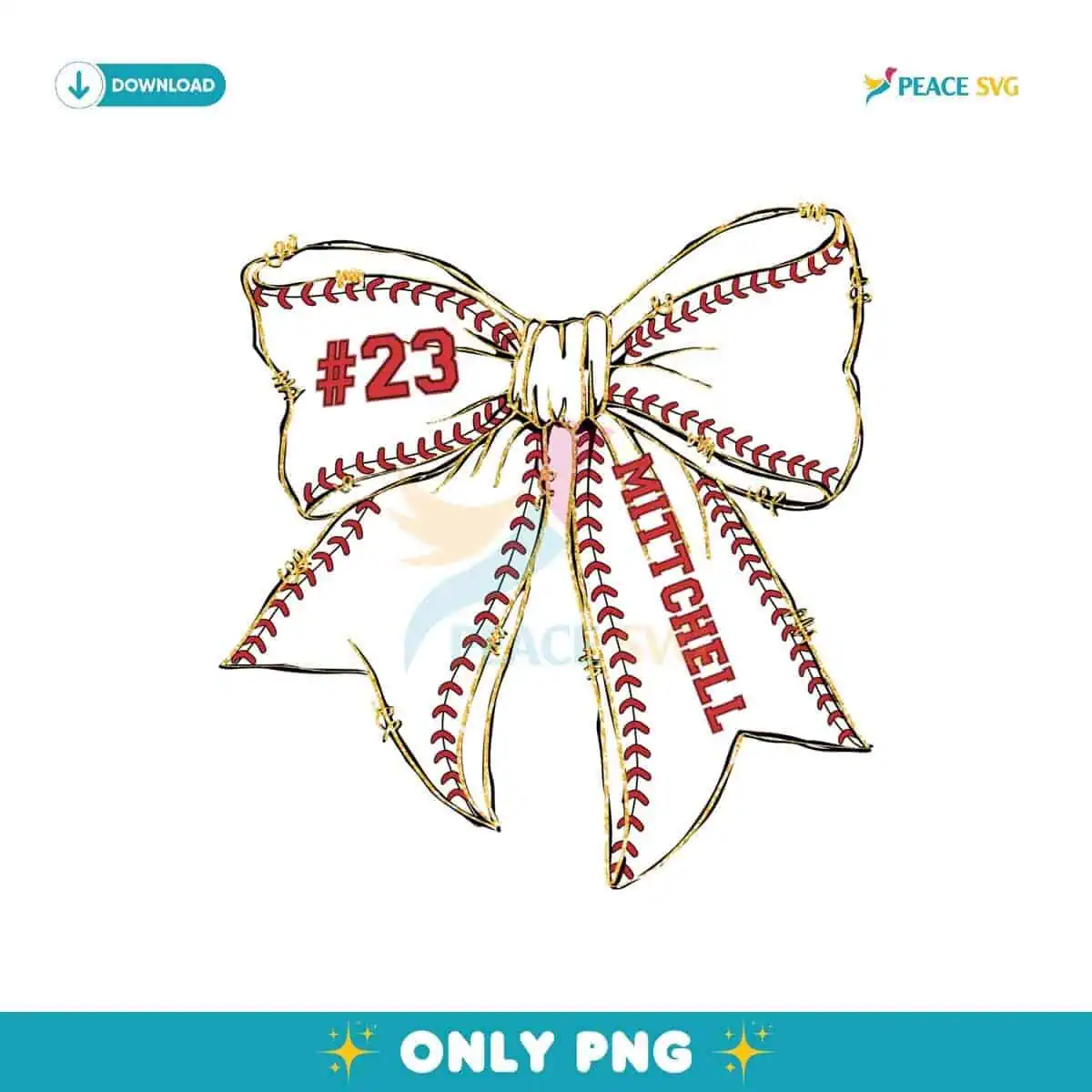 Custom Name Number Baseball Bow PNG