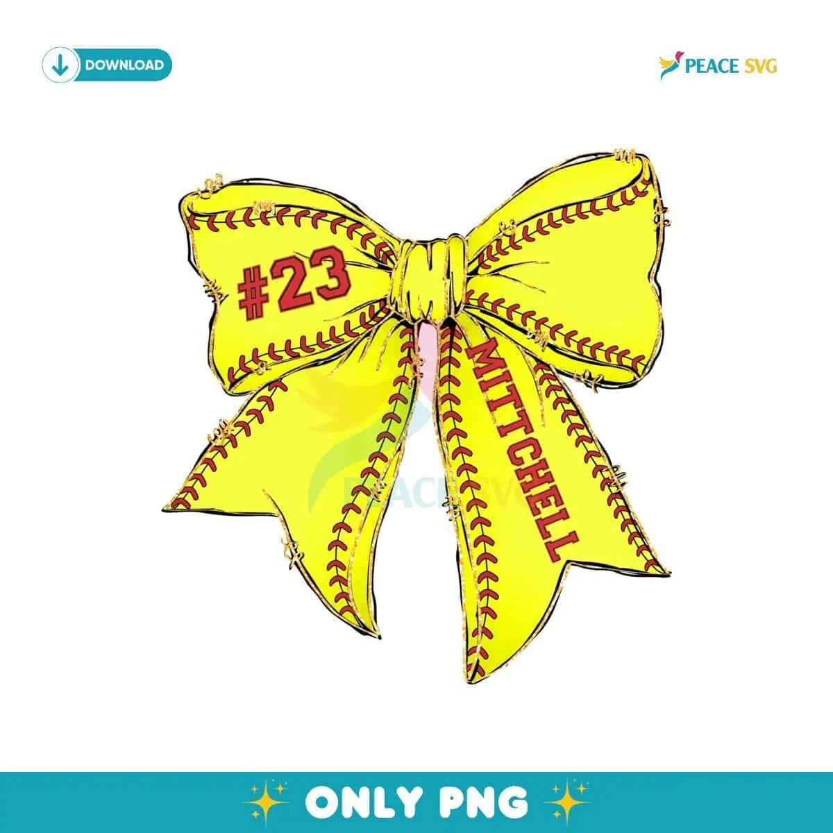 Custom Name Number Softball Bow PNG