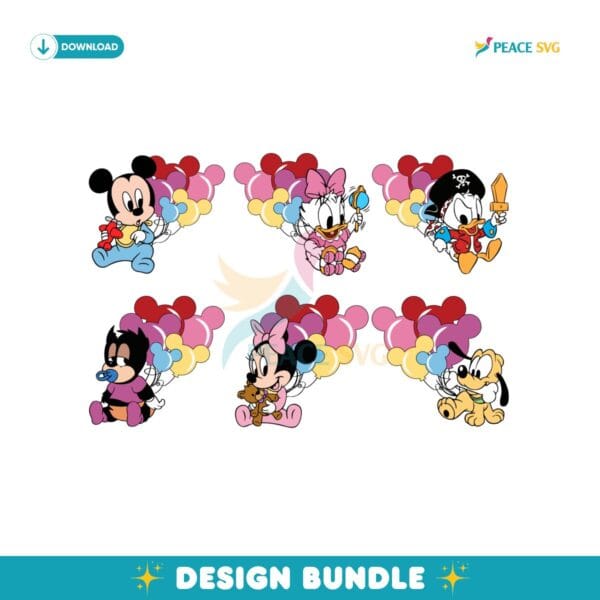 Disney Cute Baby Friends With Balloon PNG