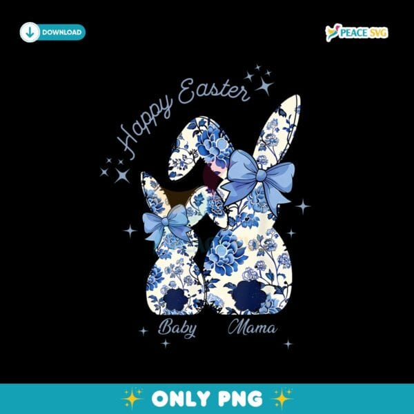 Floral Blue Coquette Bow Bunny Easter Mom Png