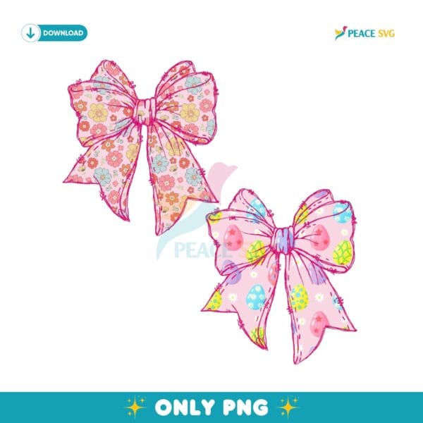 Floral Easter Coquette Bow Spring Glitter PNG