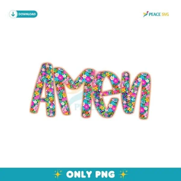 Floral Glitter Amen Preppy Easter Christian Png