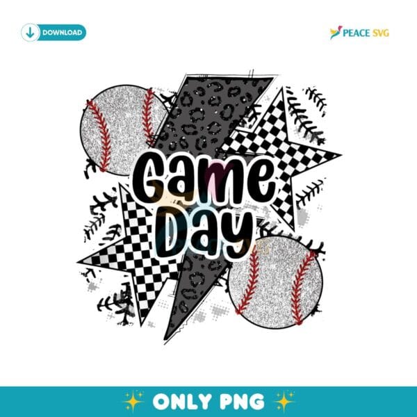 Glitter Baseball Game Day Checkered Leopard Png