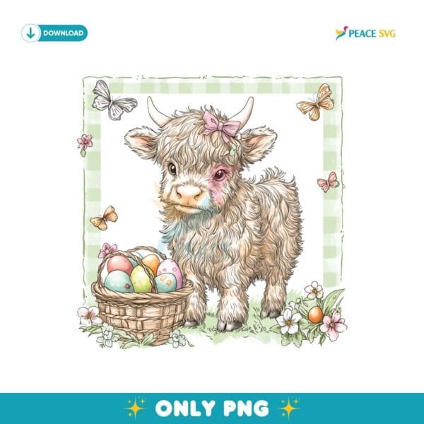 Highland Cow Bunny Easter PNG