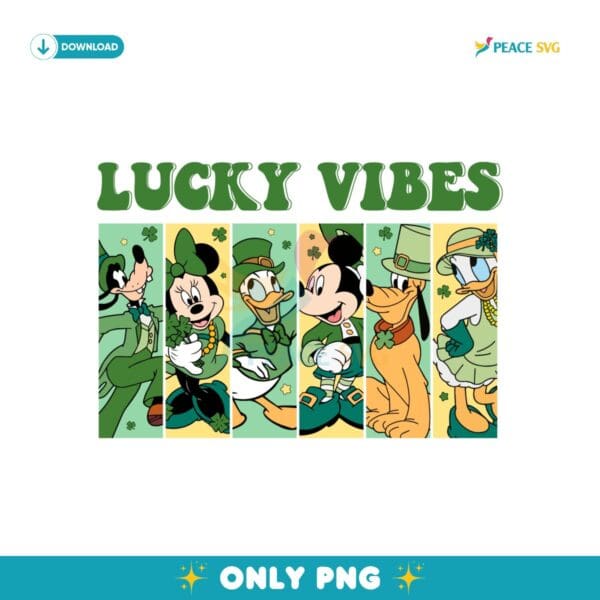 Lucky Vibes Disney Mickey Friends Collage PNG