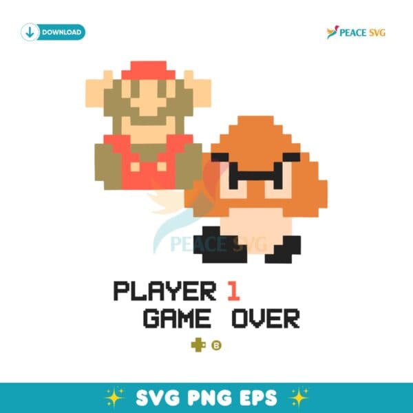 Player 1 Game Over Funny Super Mario Players SVG