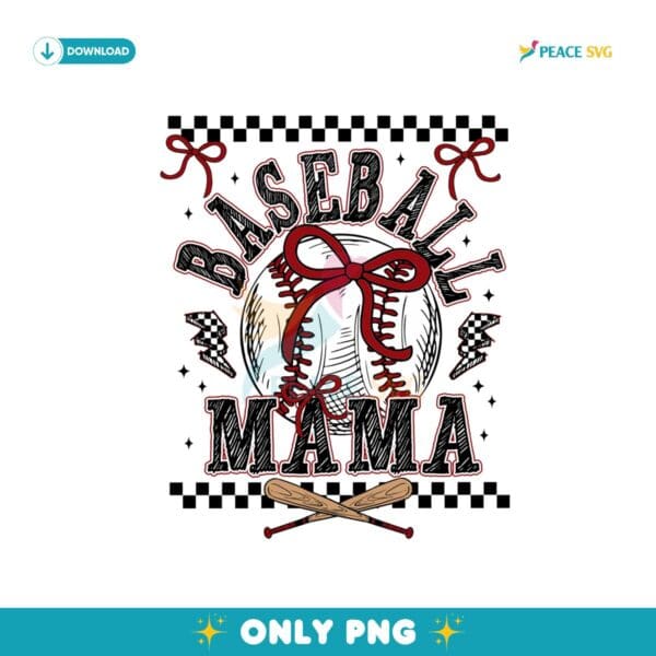 Retro Baseball Mama Checkered Coquette Bow Png