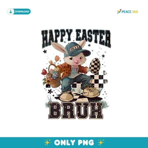 Retro Checkered Happy Easter Bruh Boy Png