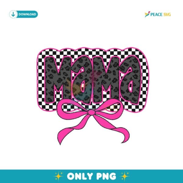 Retro Checkered Mama Leopard Pink Coquette Bow Png