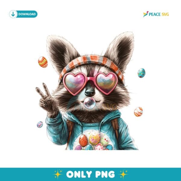 Retro Easter Raccoon Blowing Bubble PNG