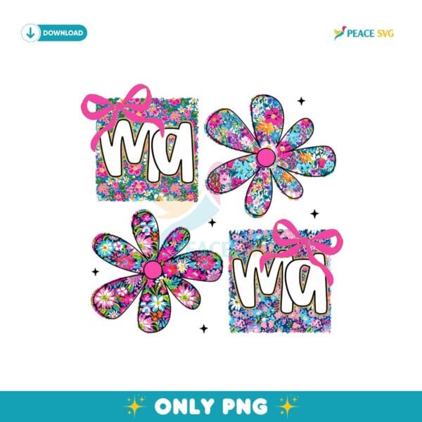 Retro Floral Mama Coquette Bow Preppy Flower Png