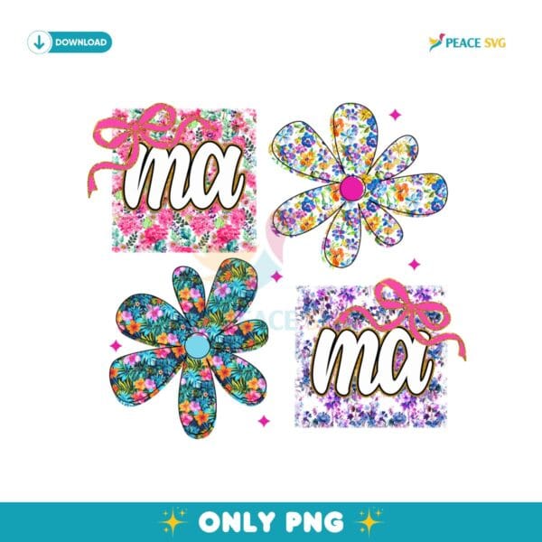 Retro Floral Mama Coquette Preppy Coquette Bow PNG