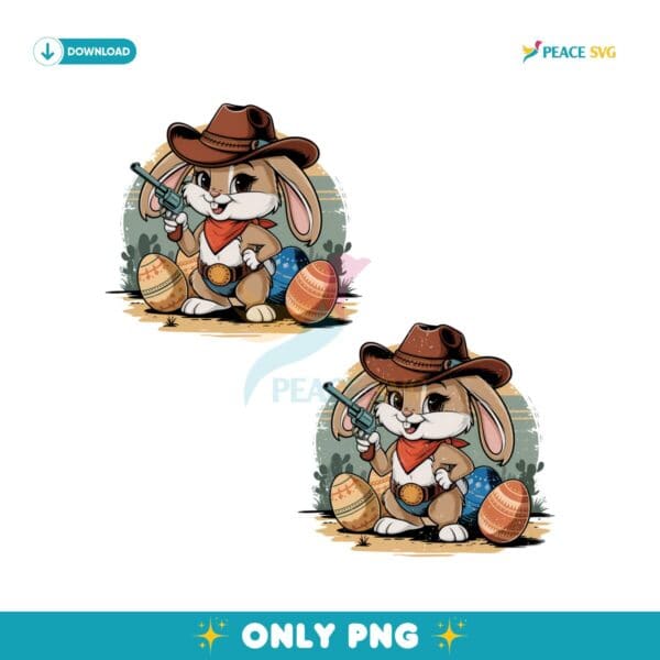 Retro Howdy Easter Cowboy Bunny Eggs Hunt PNG