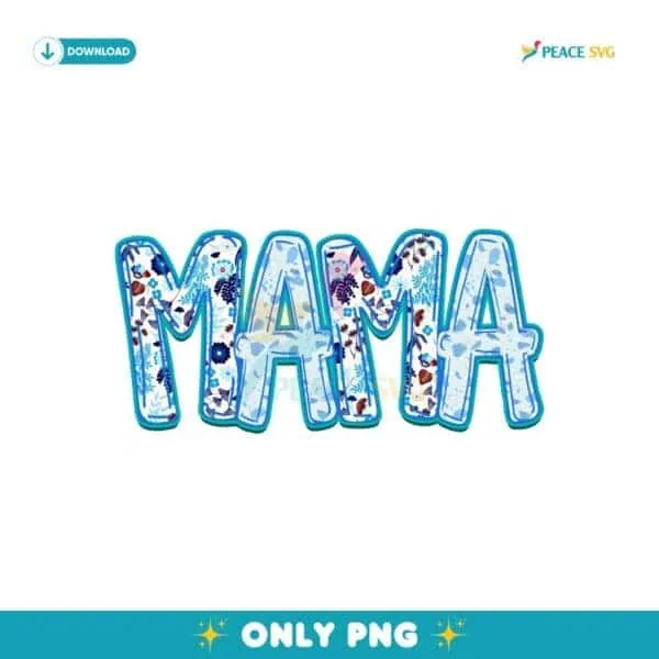 Retro Mama Blue Floral Stripes Flower Preppy Png