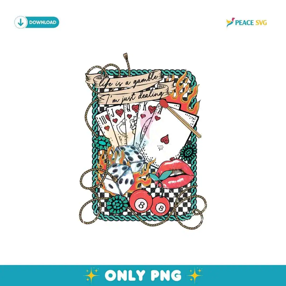 Retro Turquoise Western Country Life Is A Gamble PNG