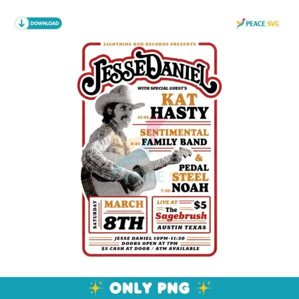 Retro Western Jesse Daniel Country Music Poster PNG