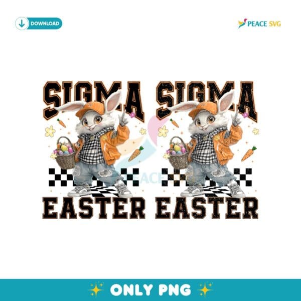 Sigma Easter Cool Bunny With Egg Basket PNG