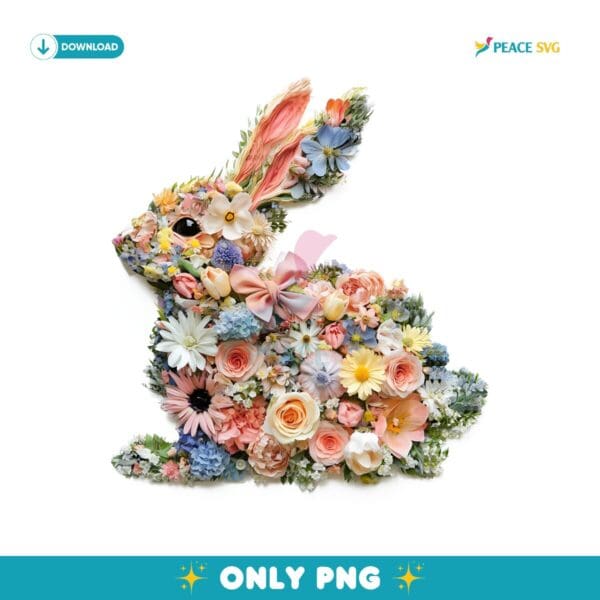 Spring Watercolor Floral Easter Bunny PNG